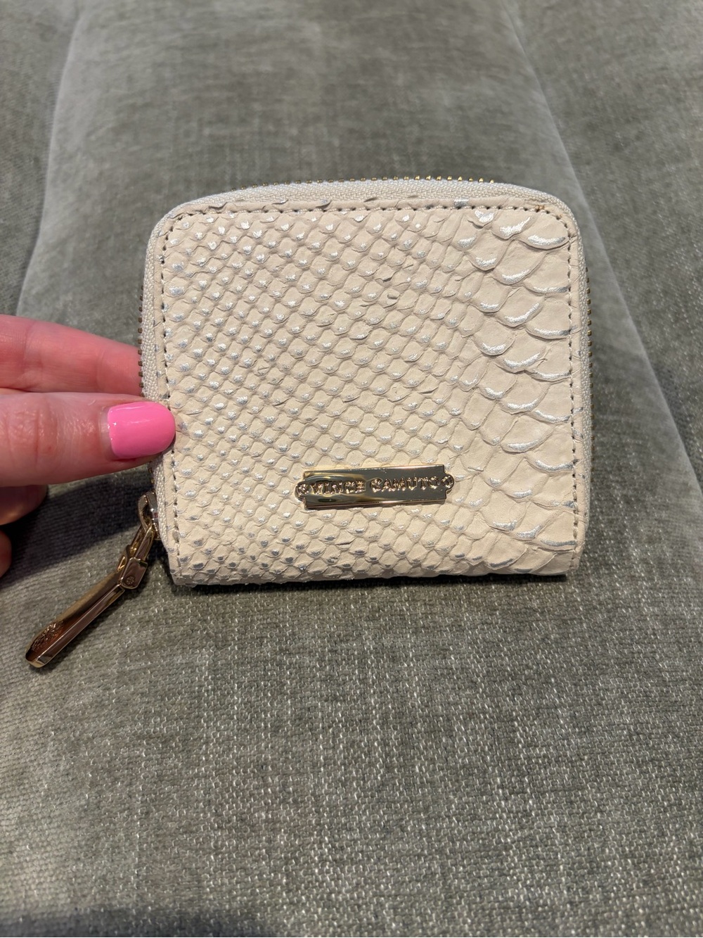 Vince Camuto Cream Snake Zip-Around Mini Wallet with Gold Hardware - New